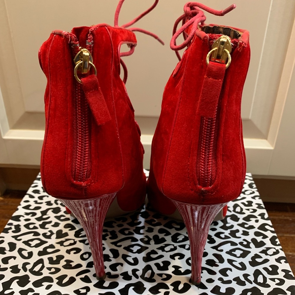 Red Laced up Heels Red Shoes Women’s Shoes - Picture 3 of 6